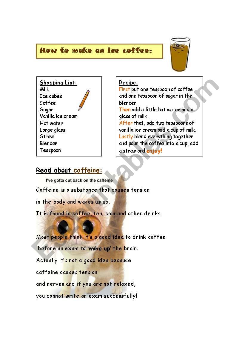 How to make an Ice Coffee worksheet