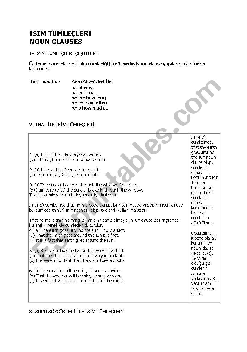 noun clauses worksheet