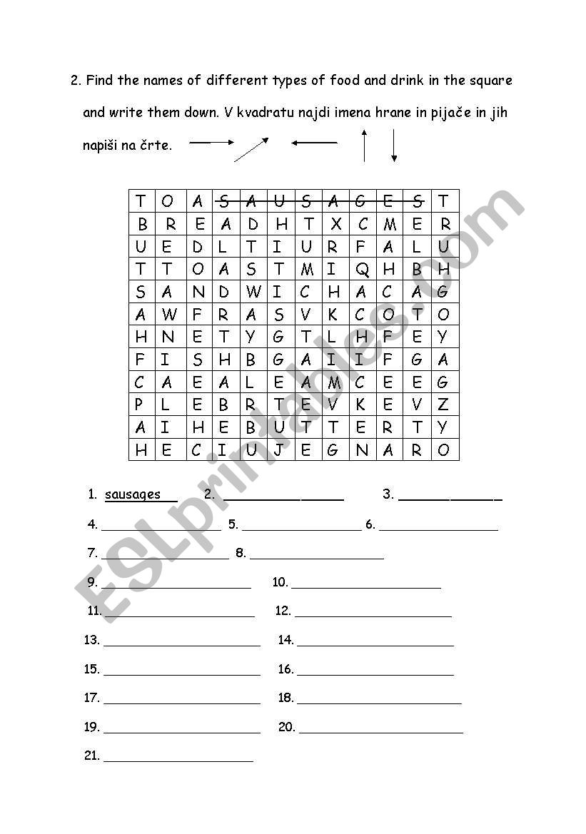 Food and Drink word grid worksheet