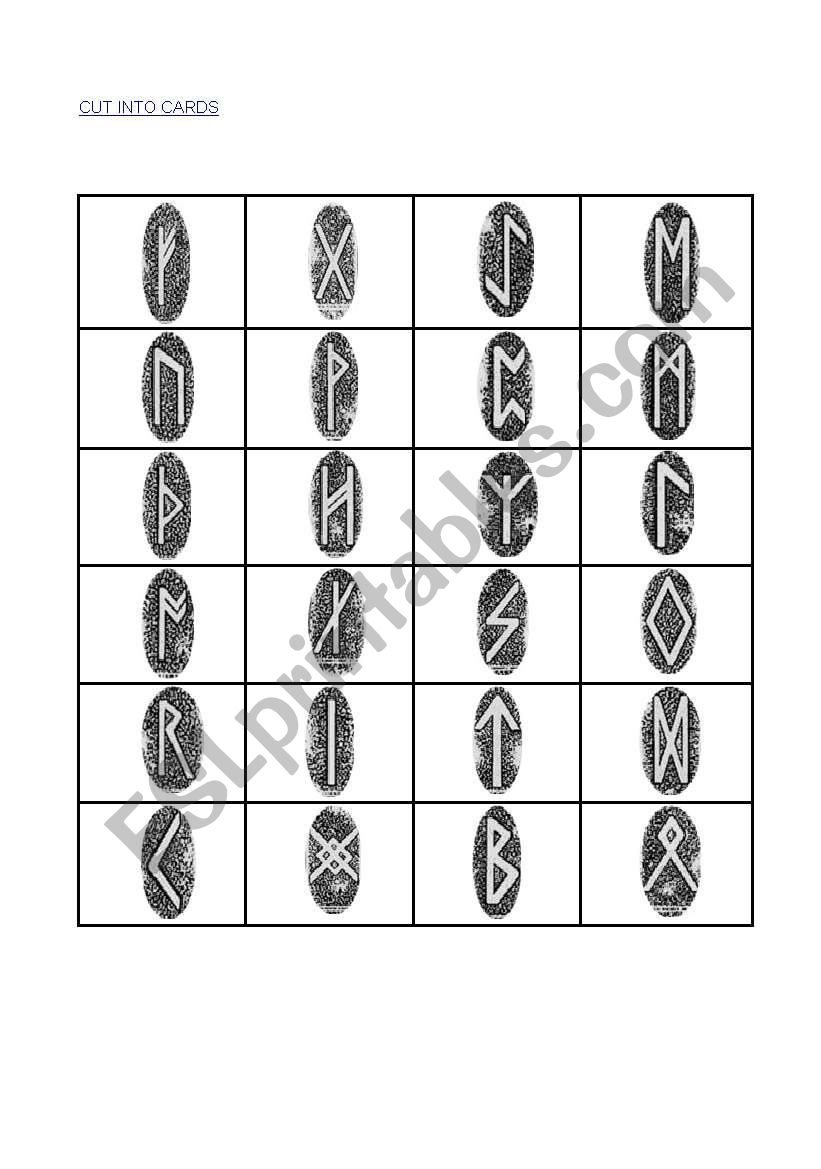 Rune cards to cut up and use with Rune symbols and meanings