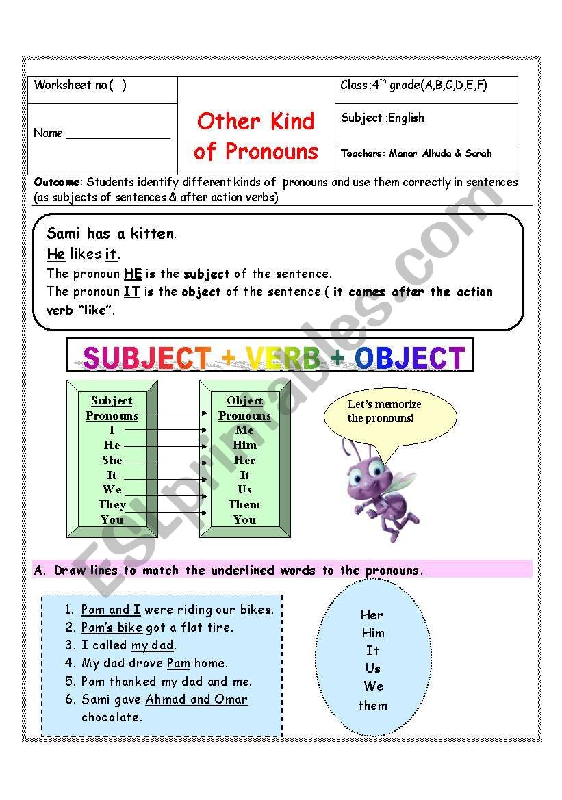 subject and object pronouns worksheet