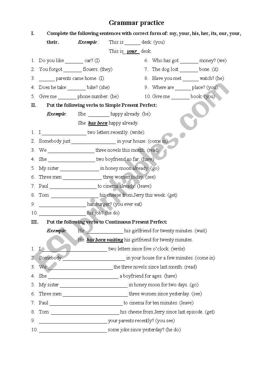 Grammar practice worksheet