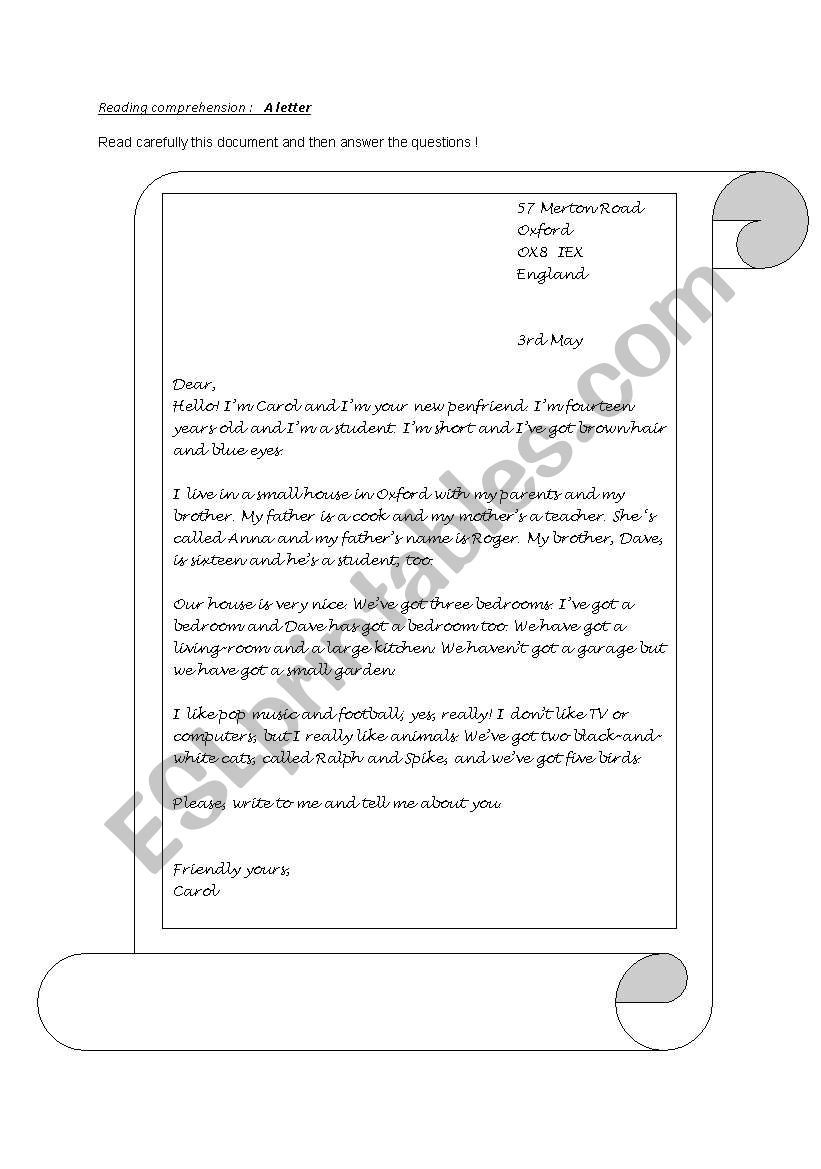 A letter worksheet