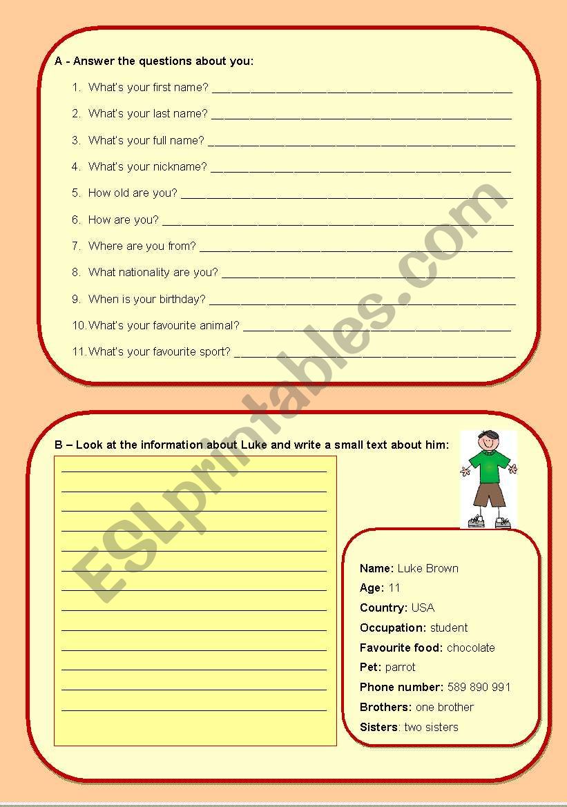 Diagnostic worksheet (entry test)