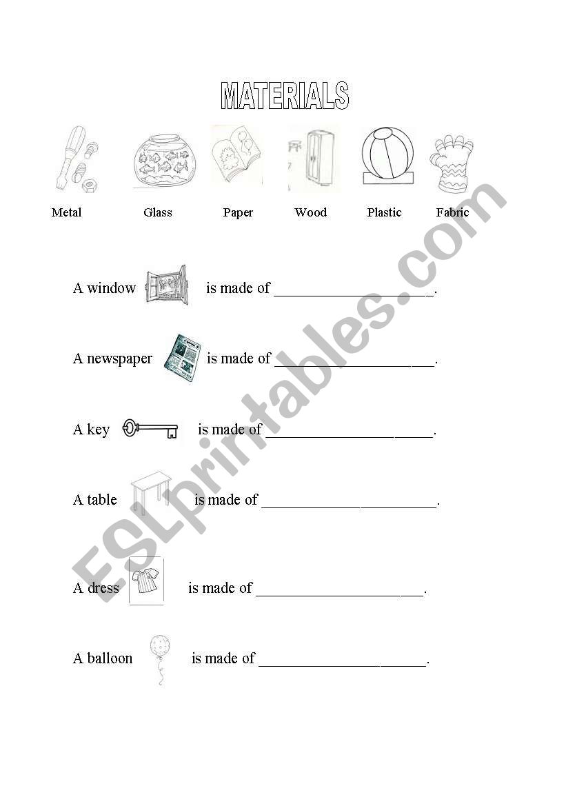 Materials worksheet