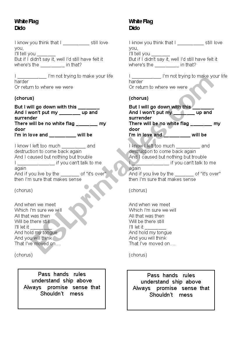 White flag (Dido) worksheet