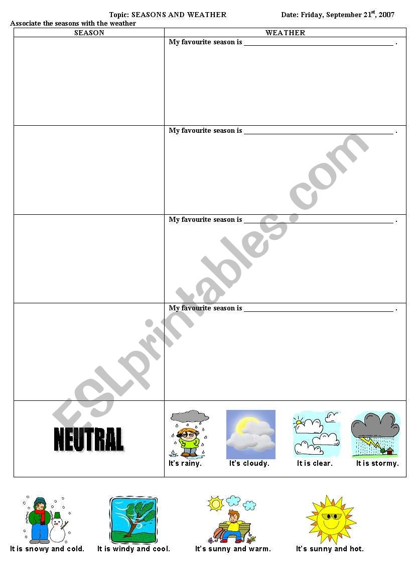 Season and weather activity worksheet