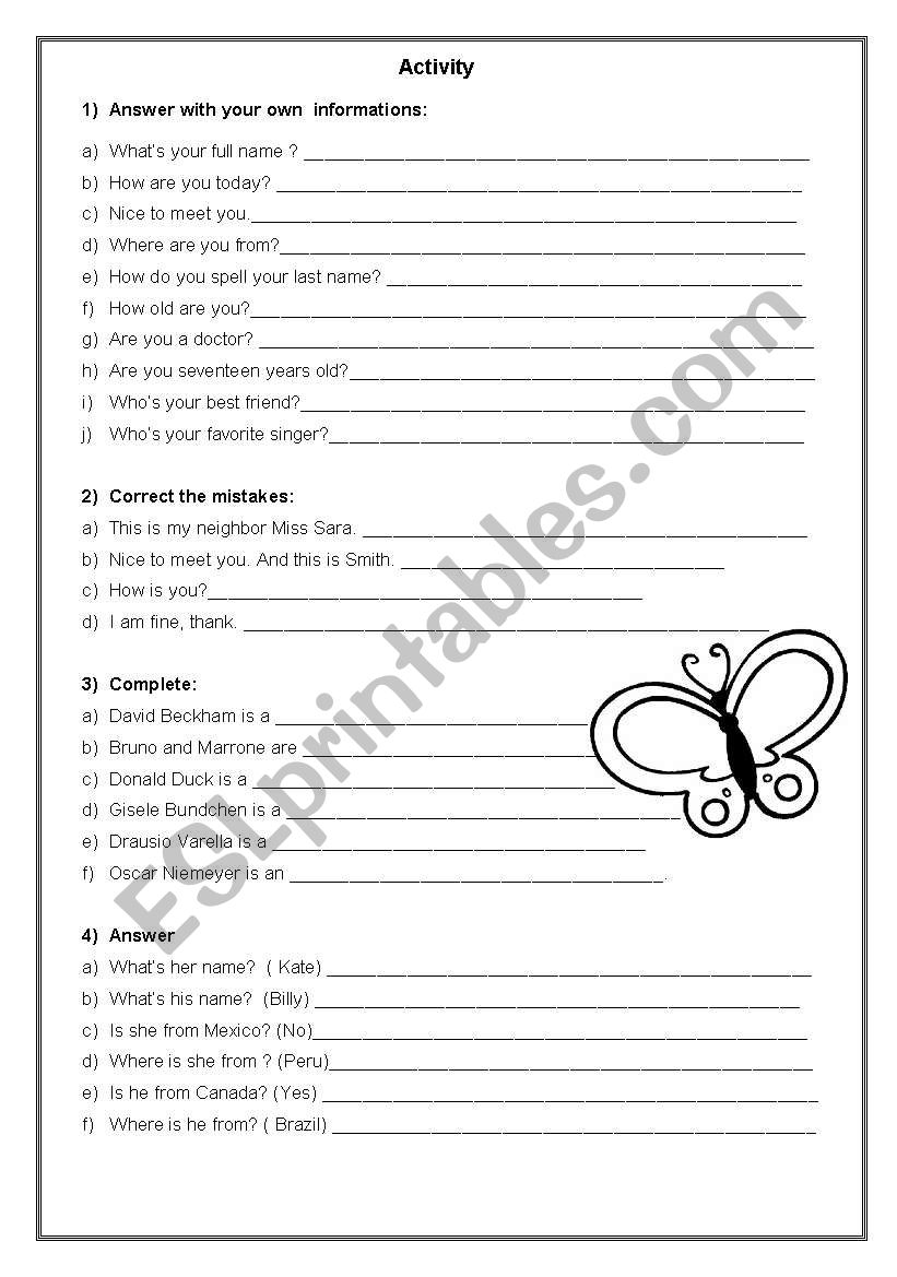 Personal Informations Review worksheet