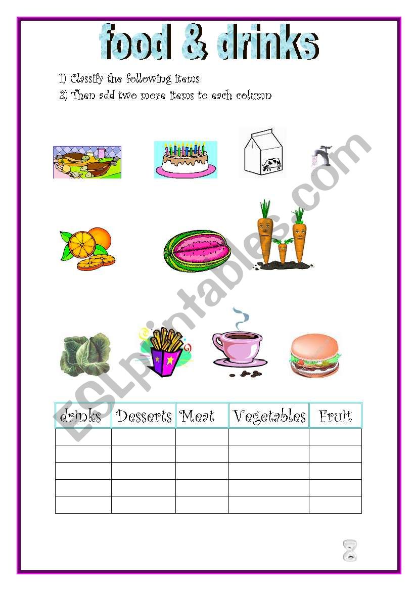 FOOD AND DRINK worksheet