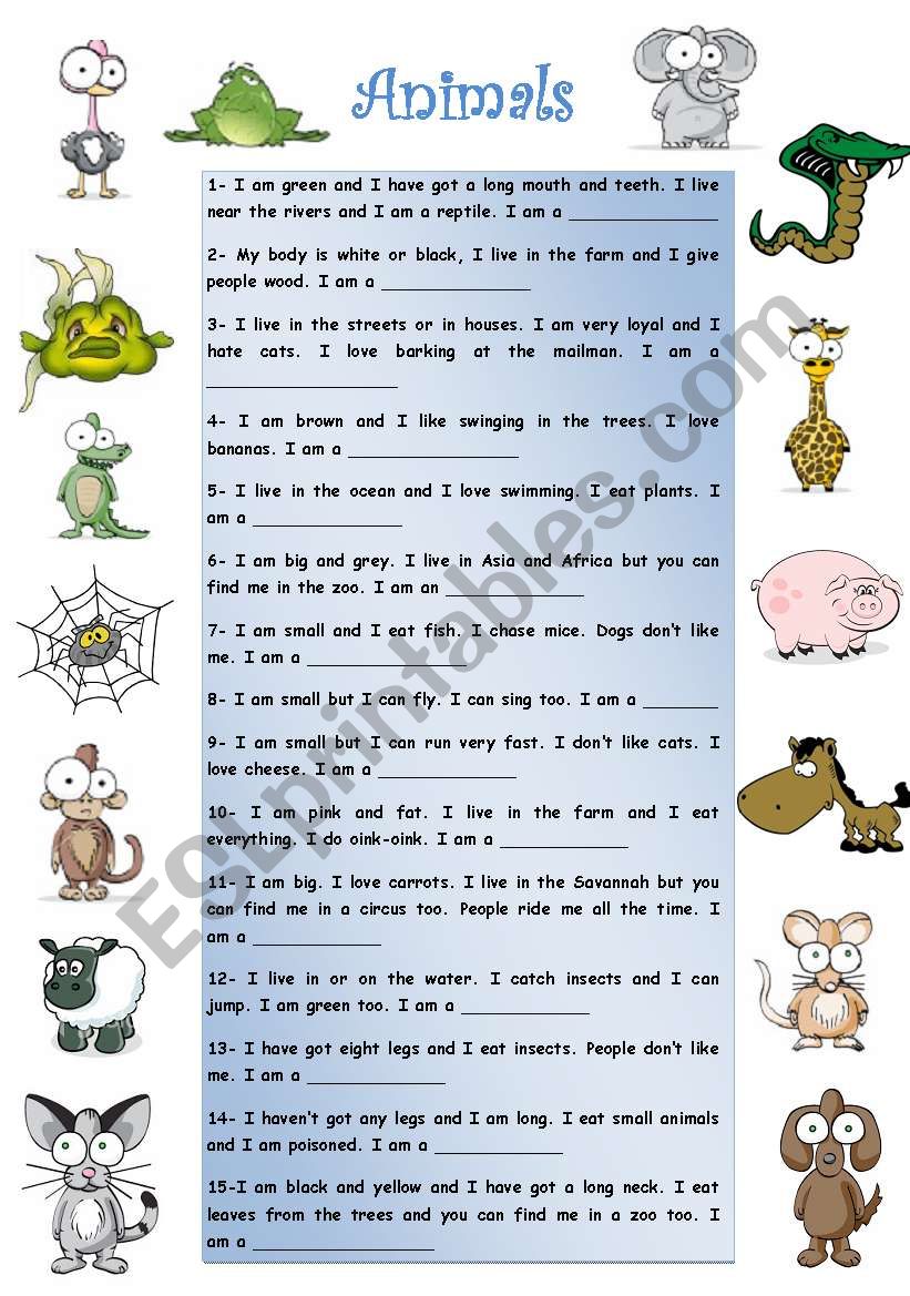 Find out the Animals worksheet