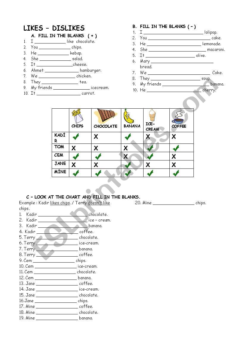 LIKES - DISLIKES worksheet