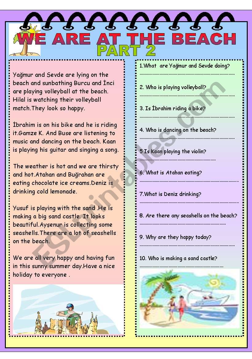 We are at the beach part 2 worksheet