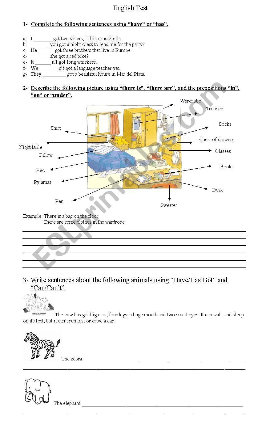 english test worksheet