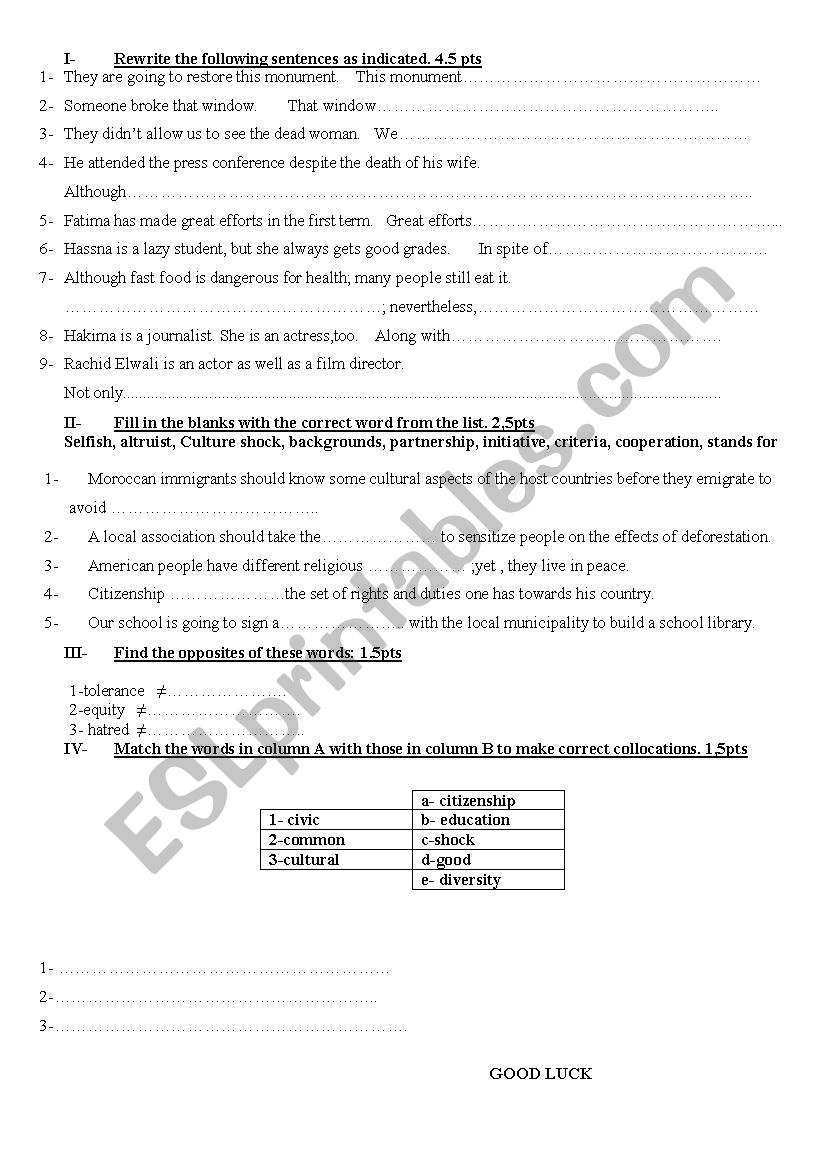 test worksheet