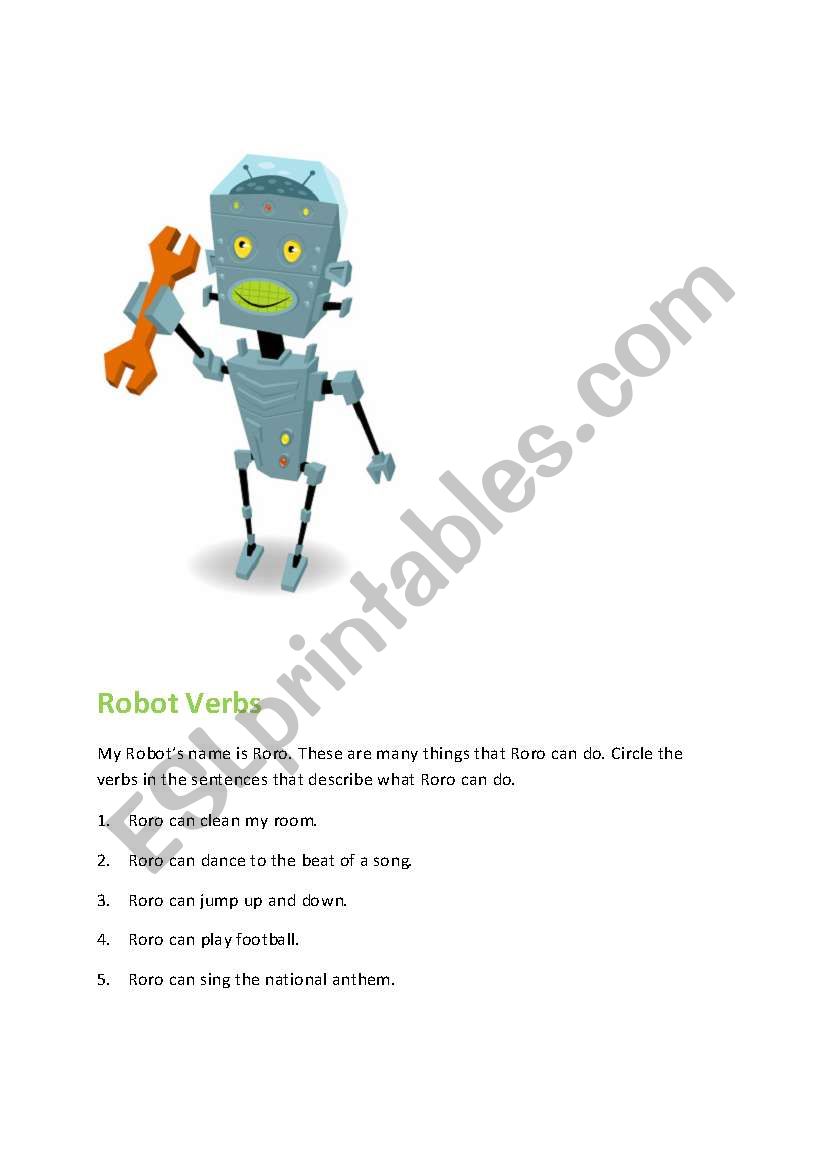 Robot Verbs worksheet