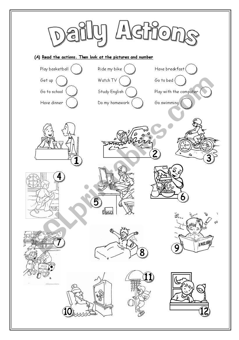 Daily Actions worksheet
