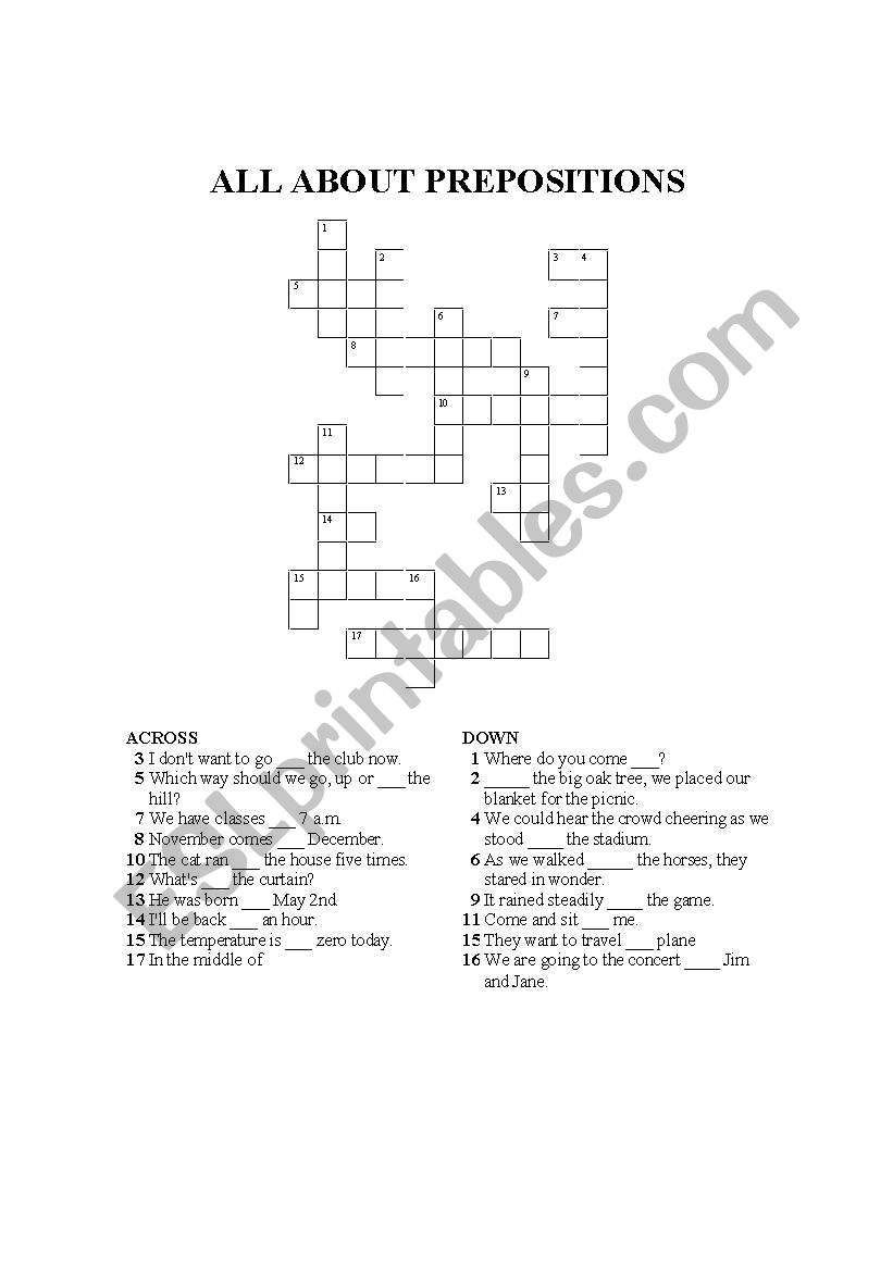 All About prepositions worksheet