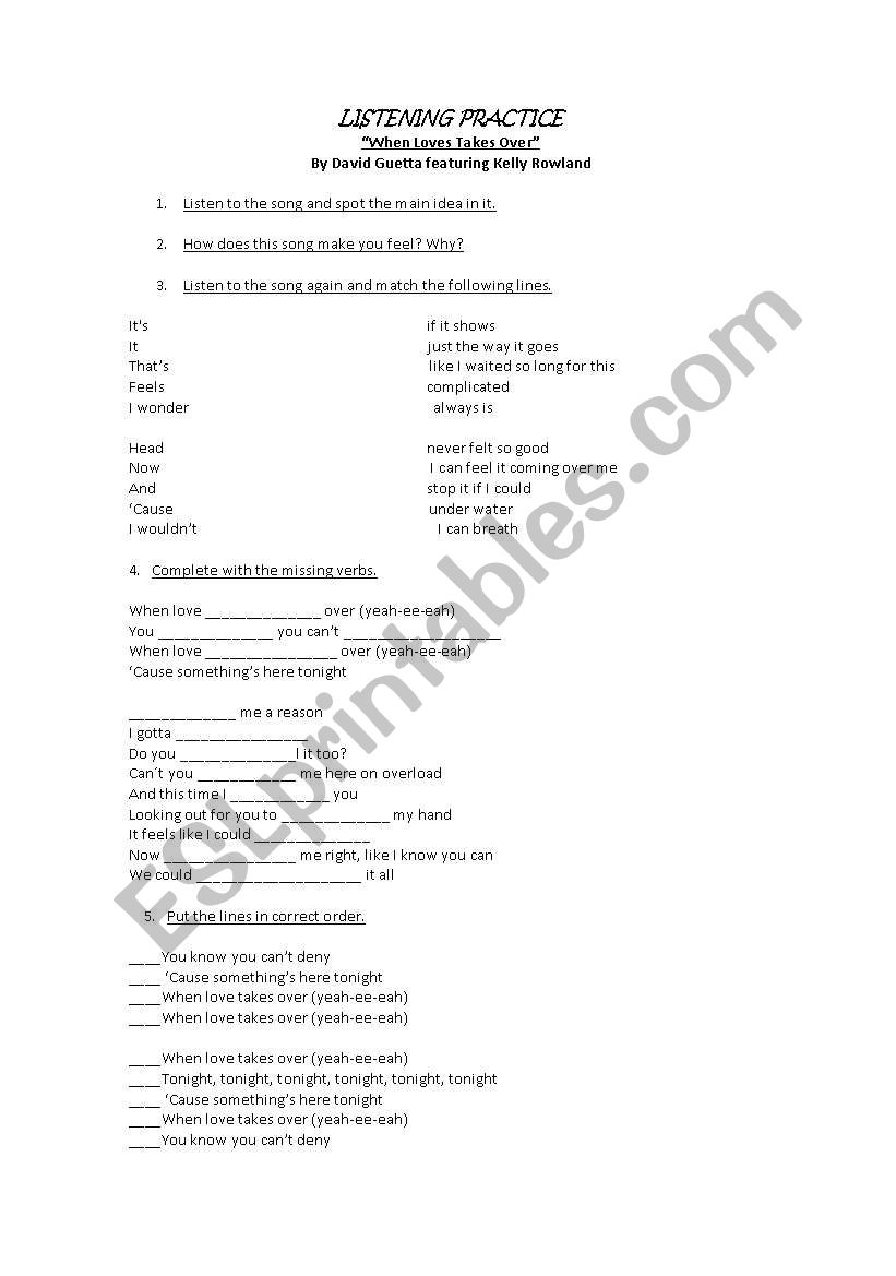 Song- Listening Practice worksheet