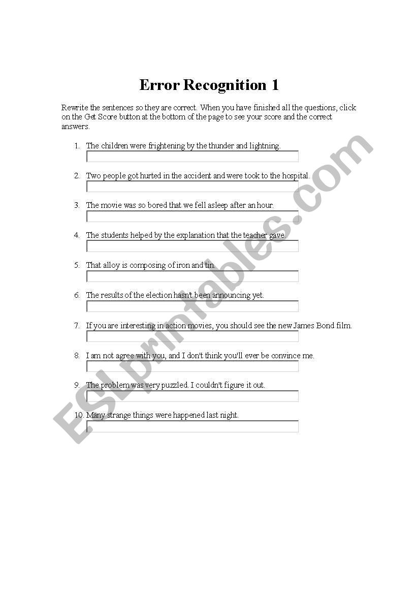 Error Recognition Practice worksheet
