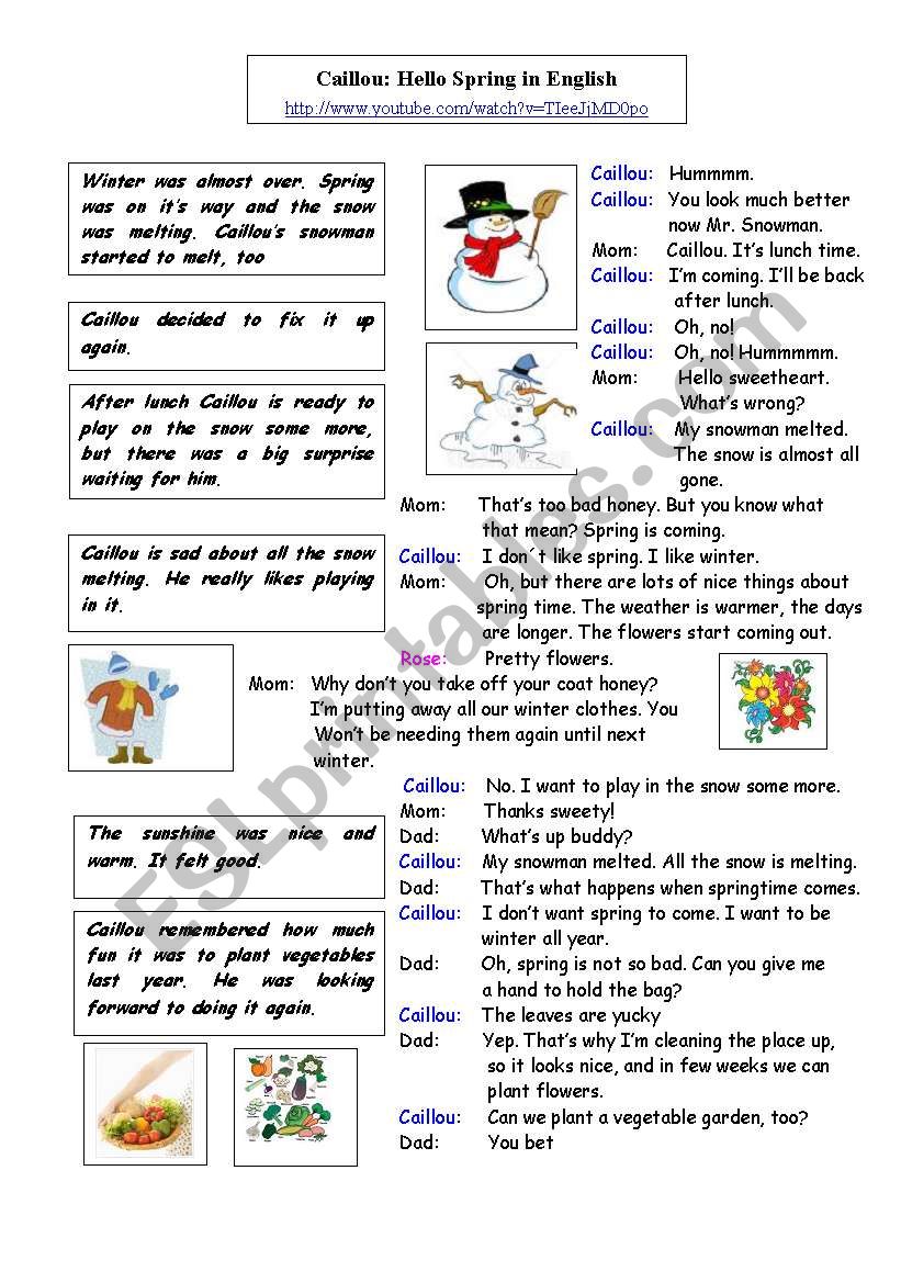 Hello Spring with Caillow worksheet