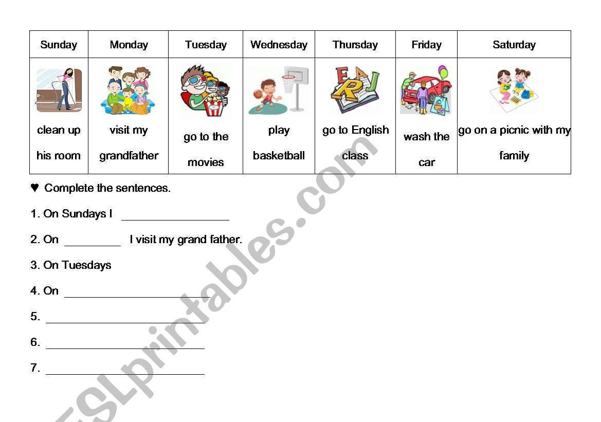 My week schedule worksheet