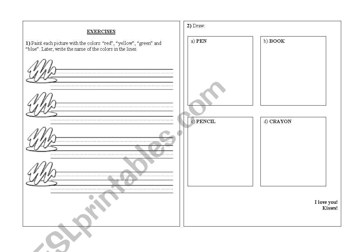 Colors / School objects worksheet