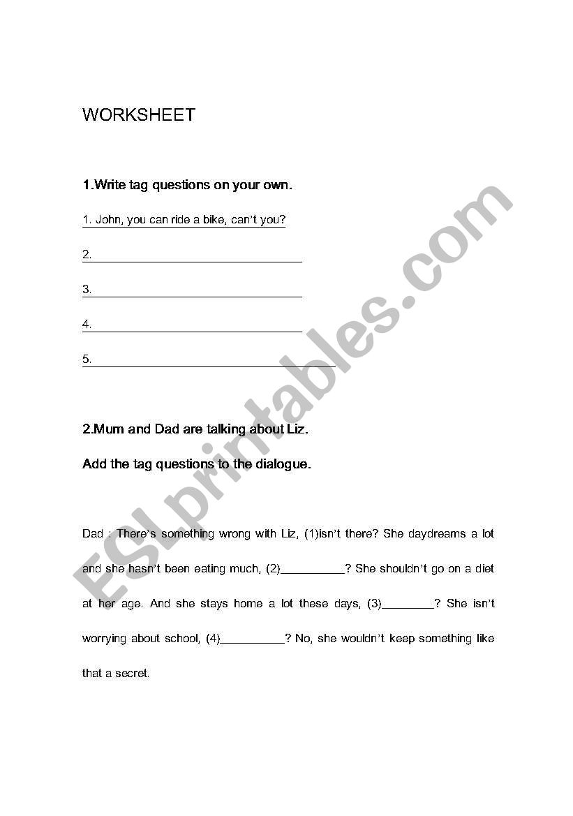 tag questions worksheet