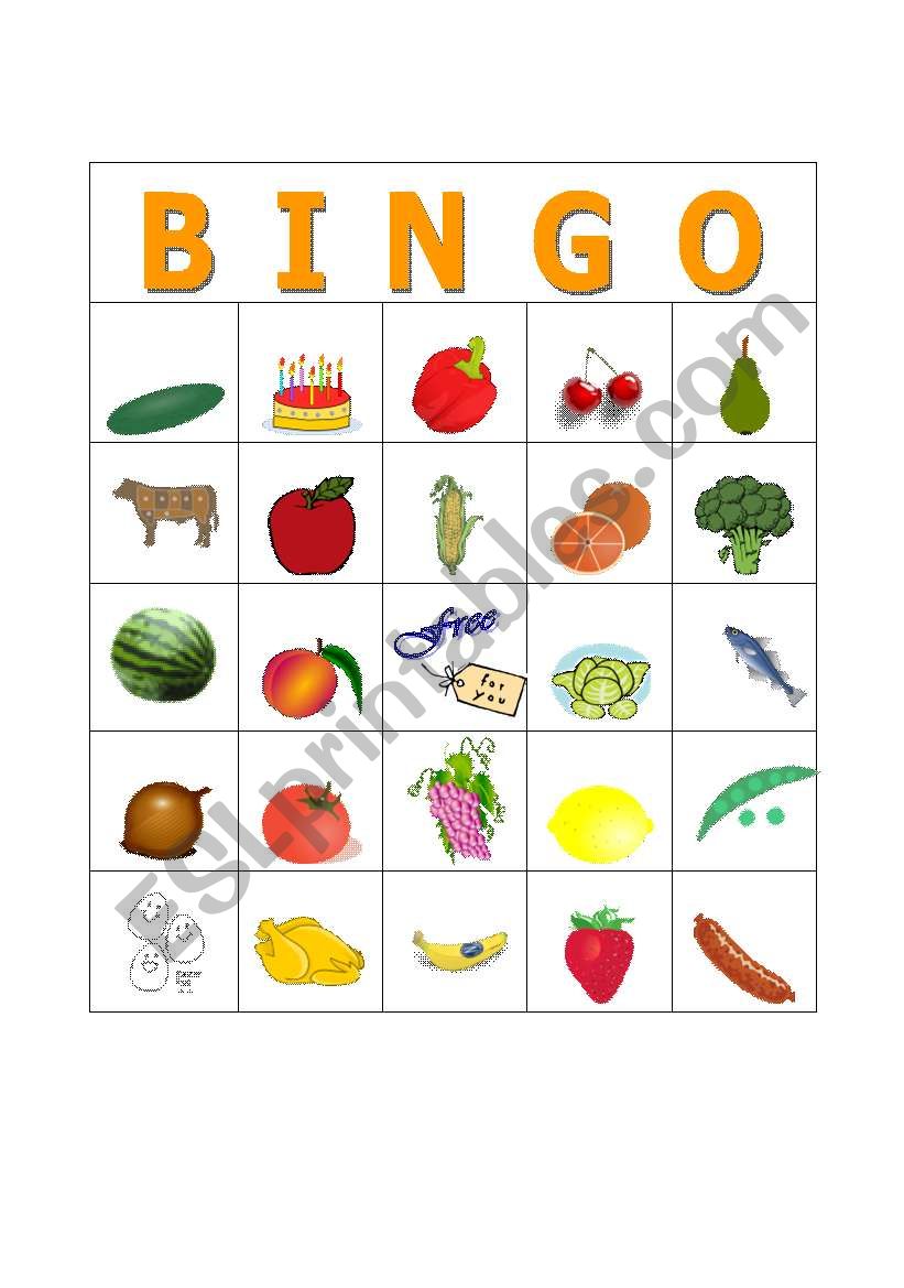 The food bingo worksheet
