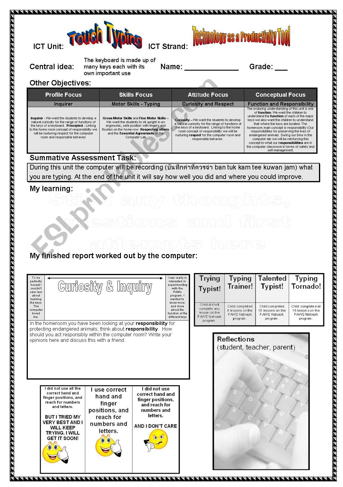 Assessment Sheet for Keyboarding