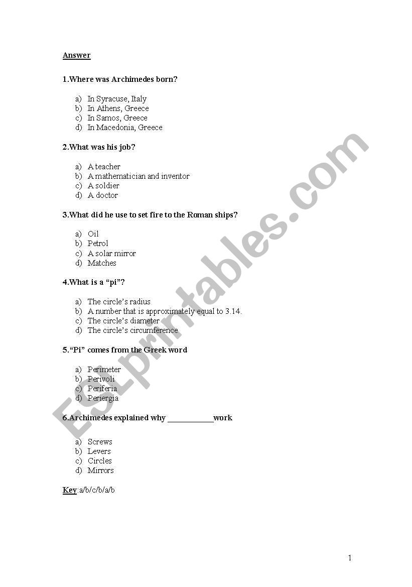 ARCHIMEDES 2 worksheet