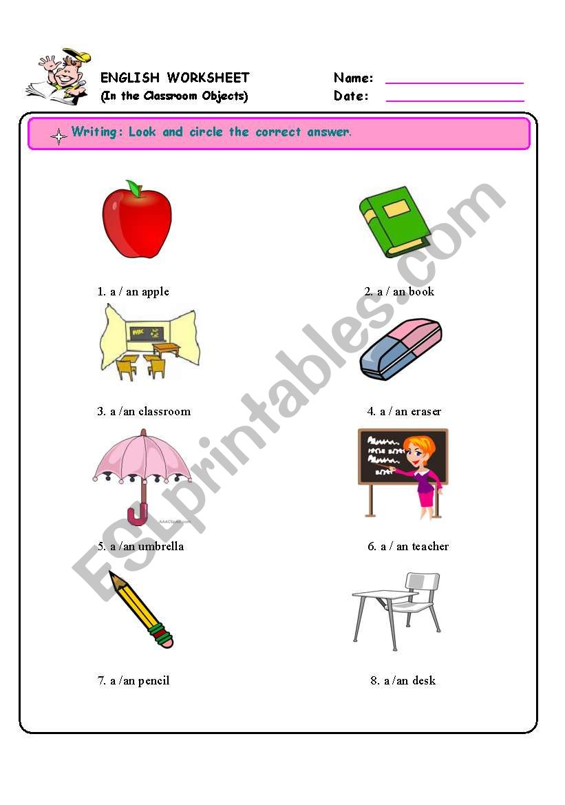 in the classroom- learn to use a and an