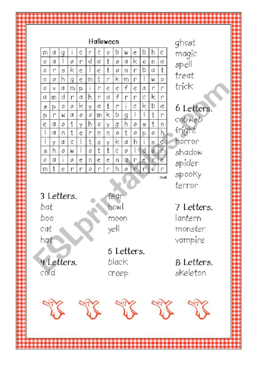 Halloween word find worksheet