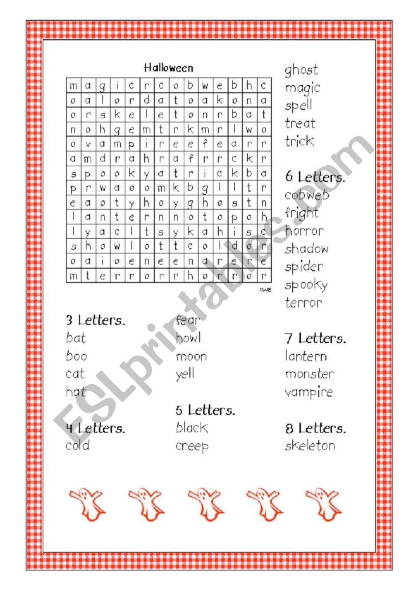 Halloween word find worksheet