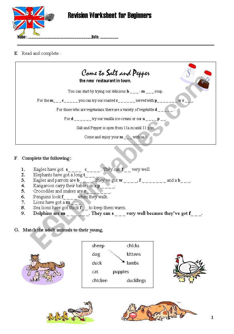 REVISION WORKSHEET FOR BEGINNERS - Part 1 B