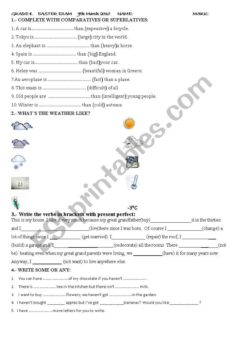 GRADE 4 .       EASTER EXAM worksheet