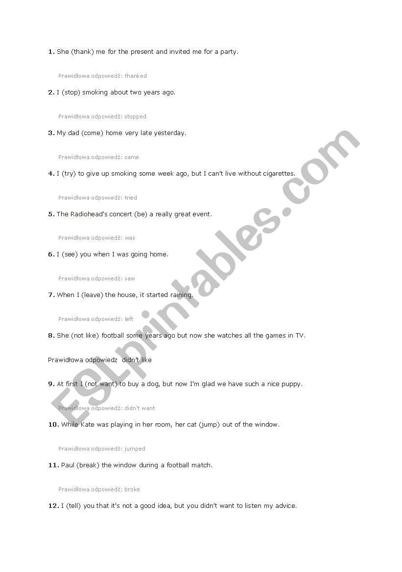 Simple past worksheet