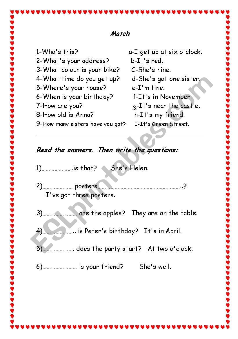 question word worksheet