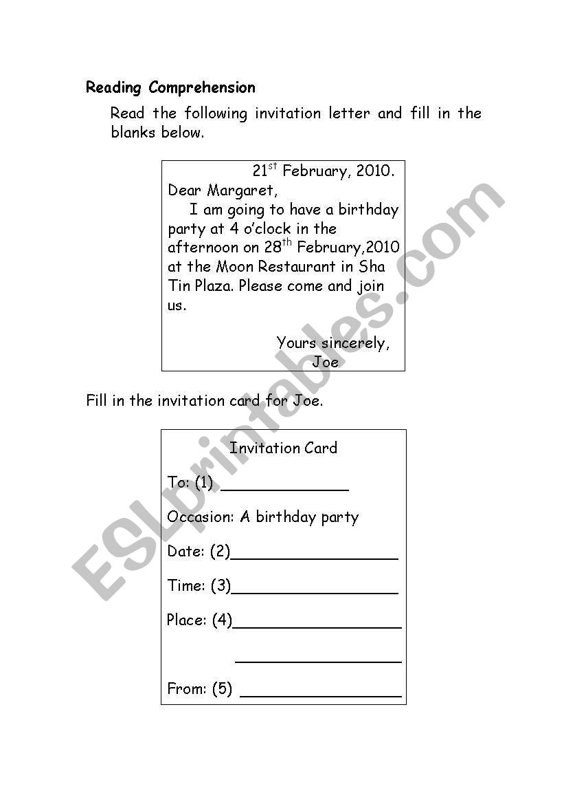 An invitation  worksheet
