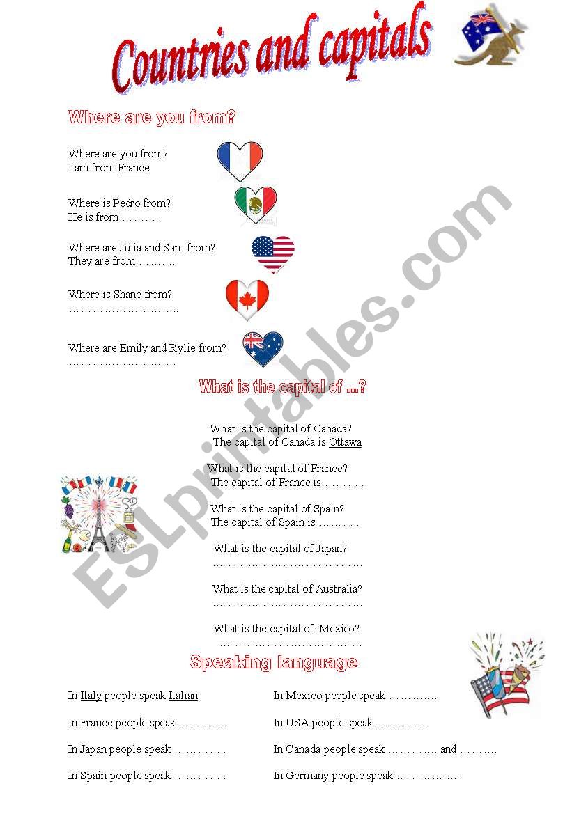 Countries and Capitals worksheet