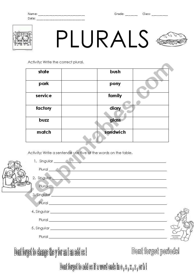 Plurals worksheet