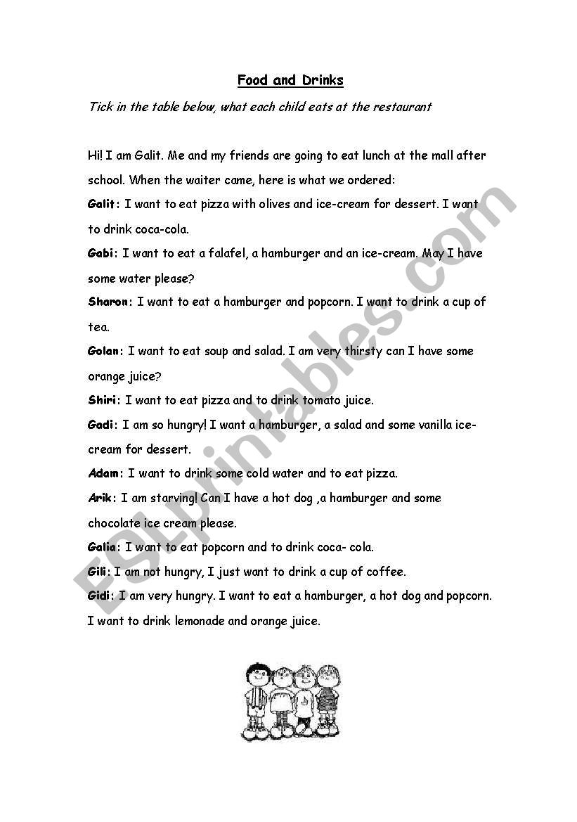 Food and Drinks worksheet