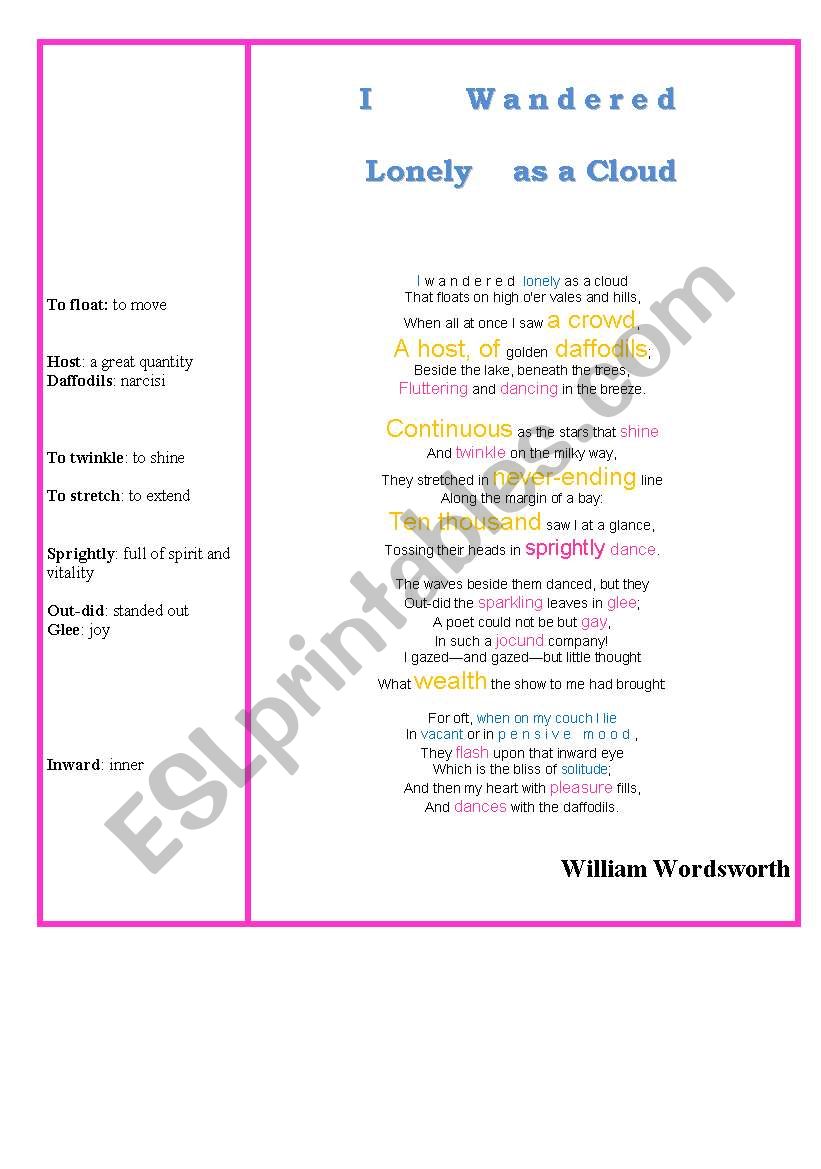 Wordsworth - I wandered lonely as a cloud