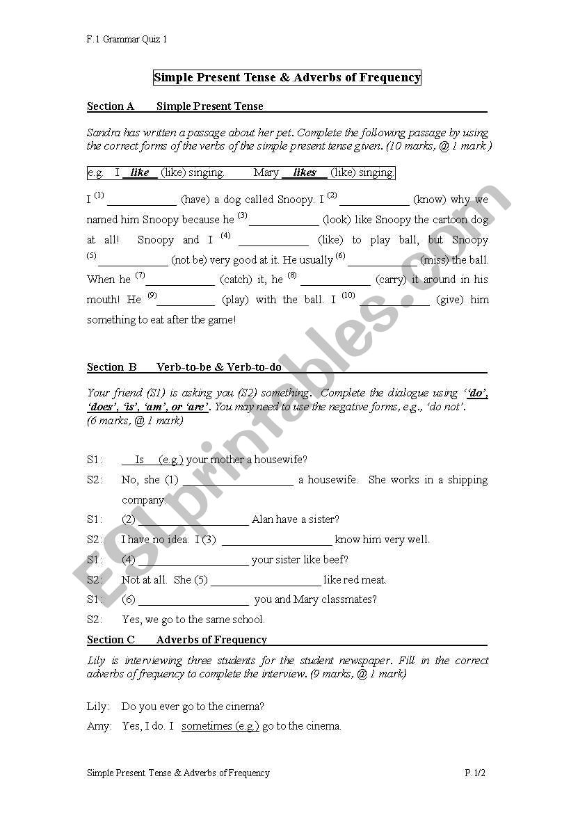 Simple Present Tense & Adverbs of Frequency