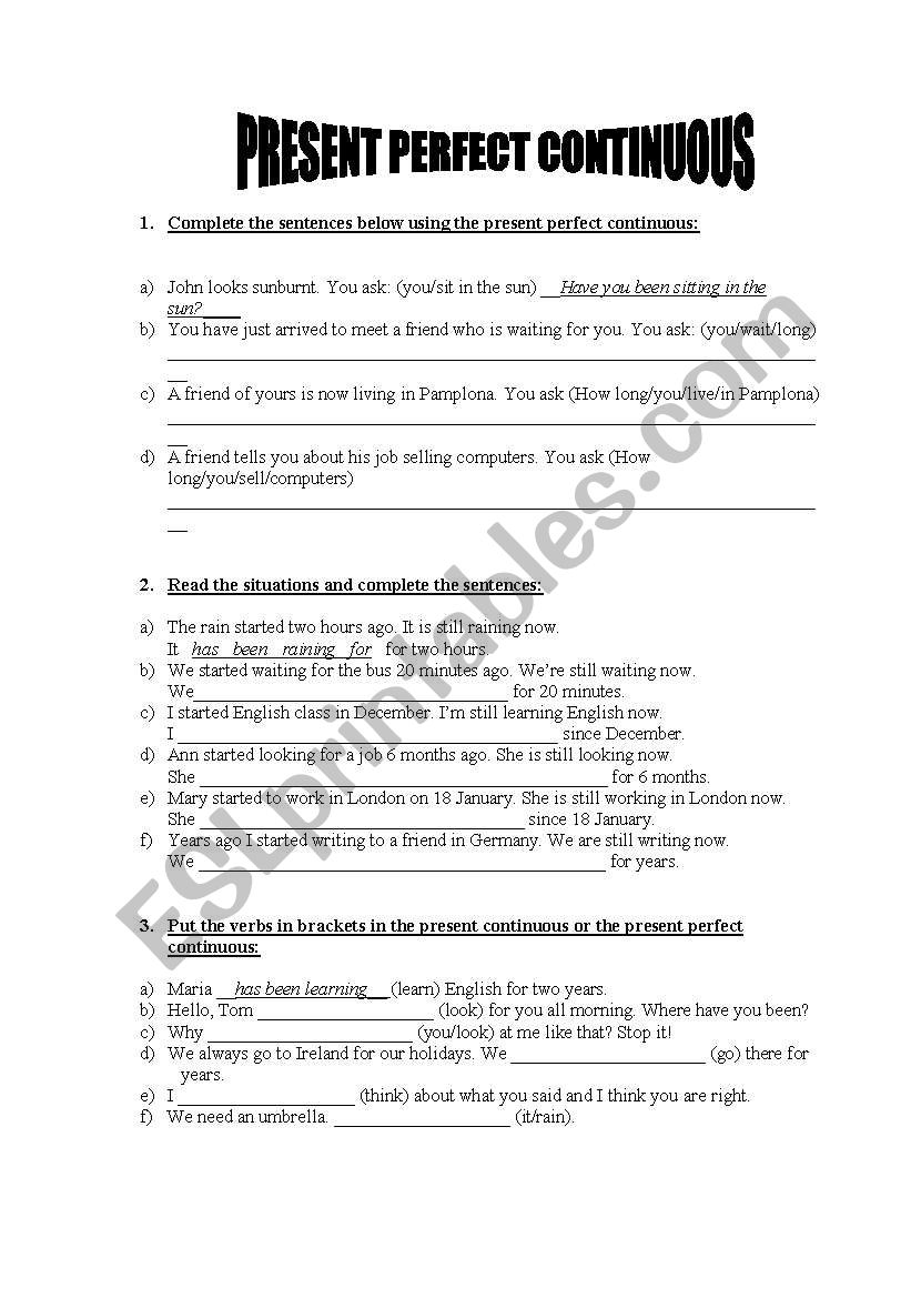 Present perfect continuous with 