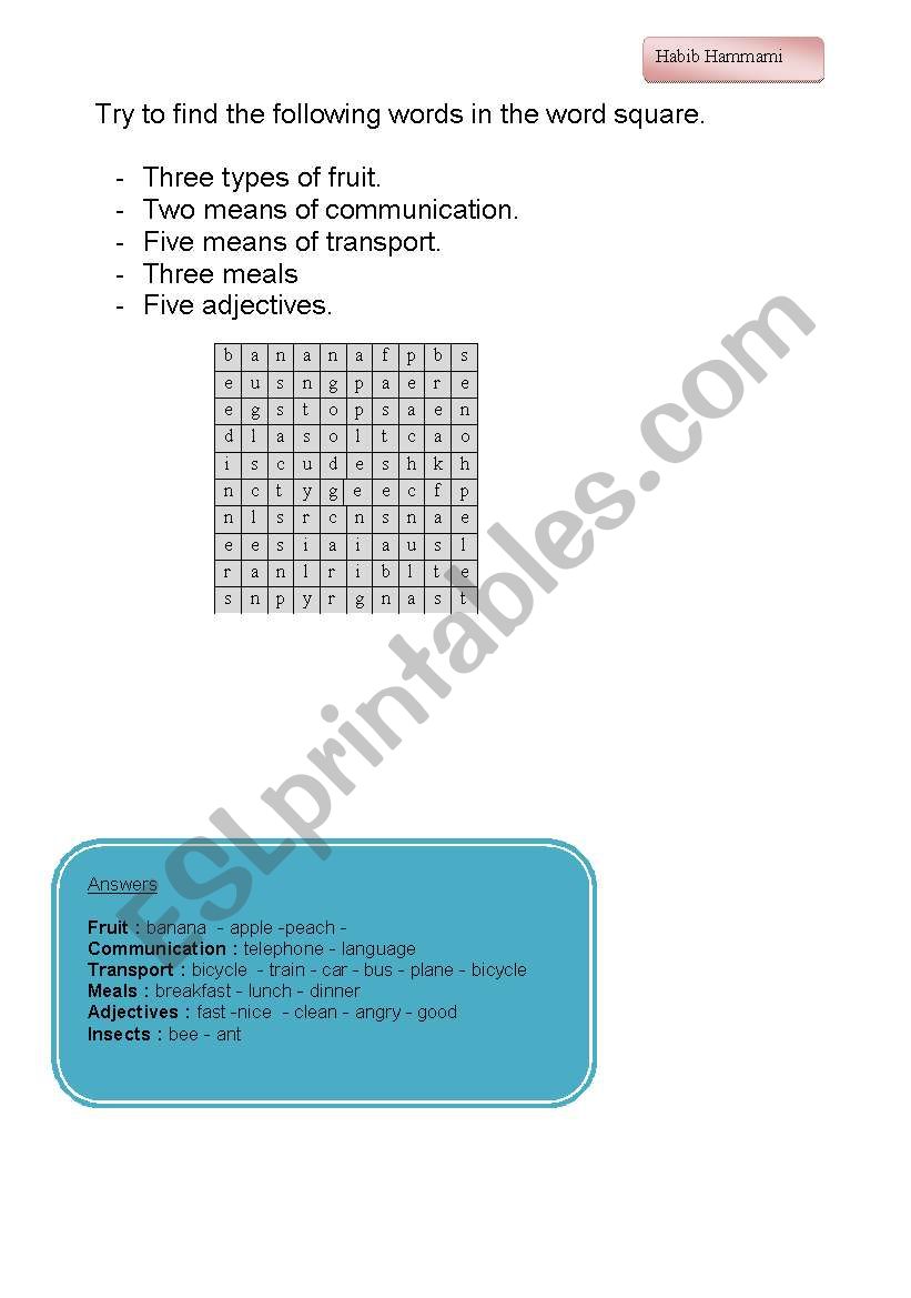 word squre worksheet