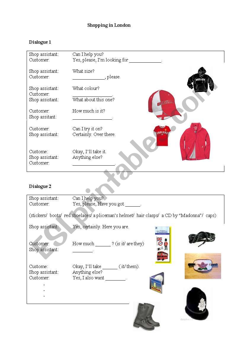 shopping in london worksheet