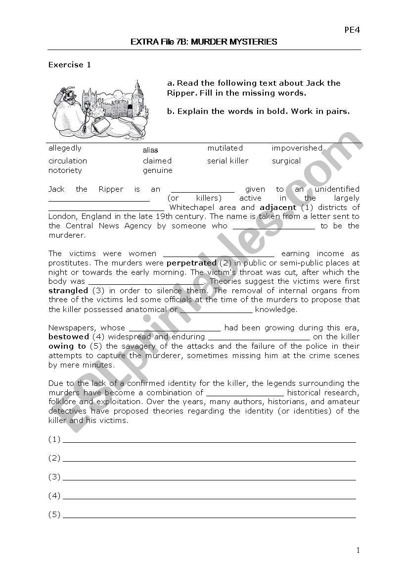 Murder Mysteries worksheet