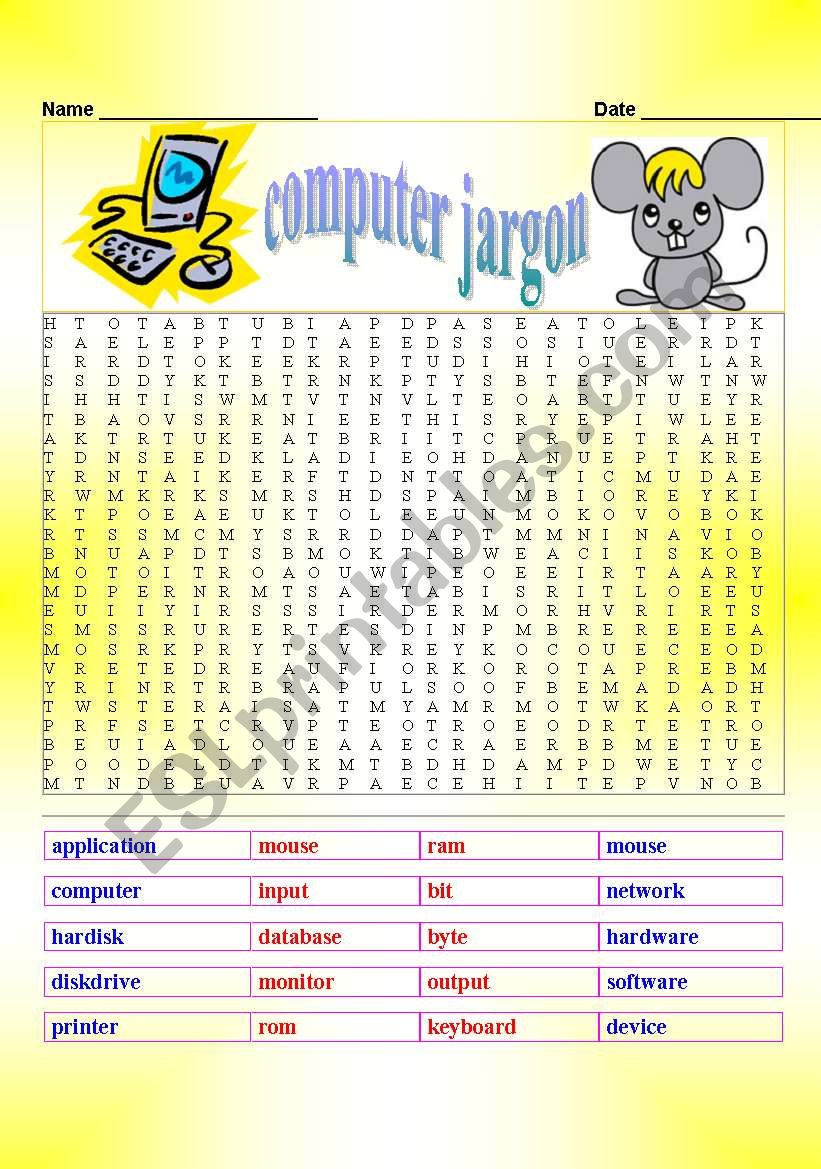 COMPUTER  JARGON worksheet