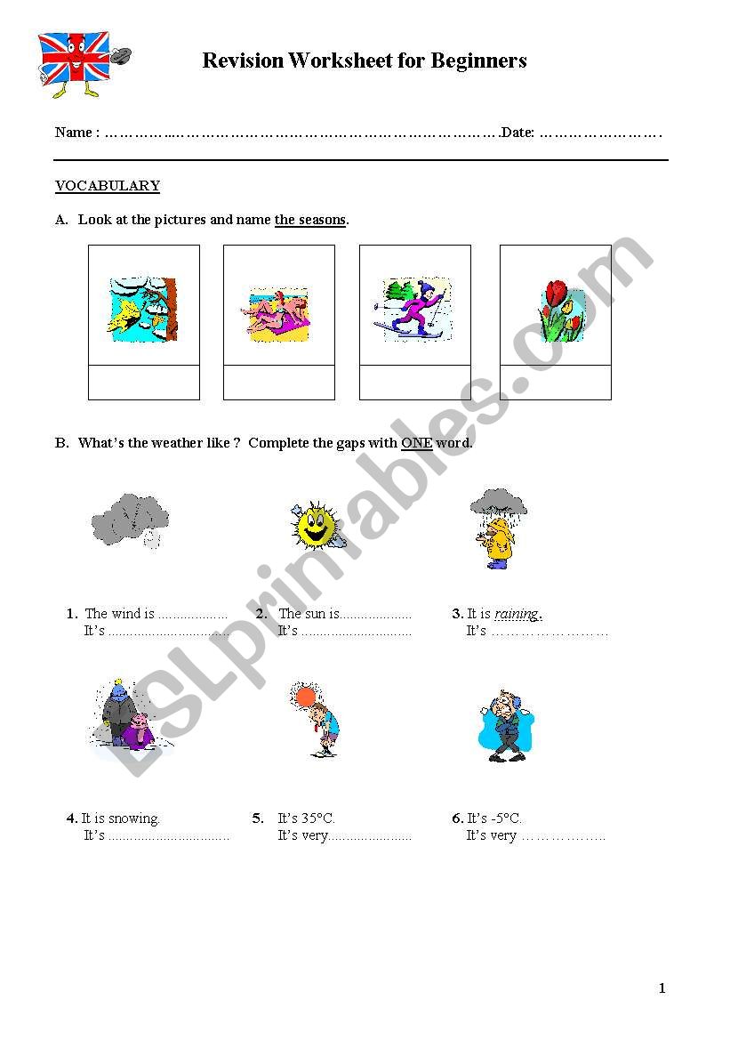 REVISION WORKSHEET FOR BEGINNERS - PART 1A