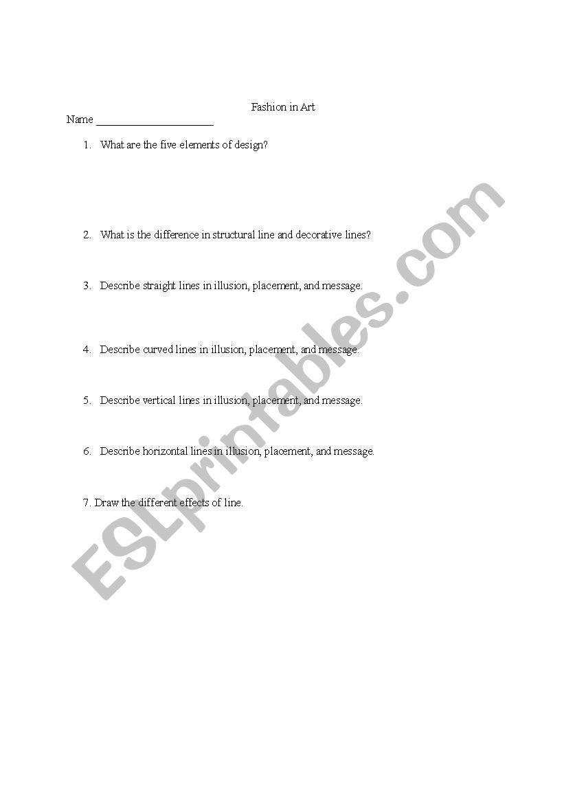 Fashion in Art worksheet